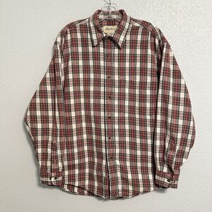 Eddie Bauer Flannel Shirt Mens Medium Red White Plaid Outdoor Lumberjack Casual